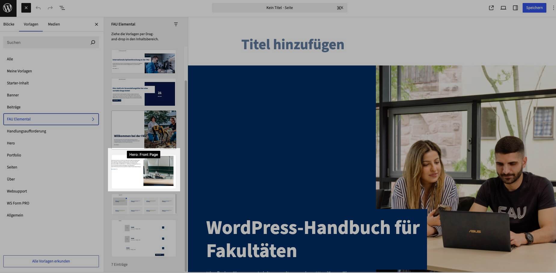 Vorlagen im Block-Editor